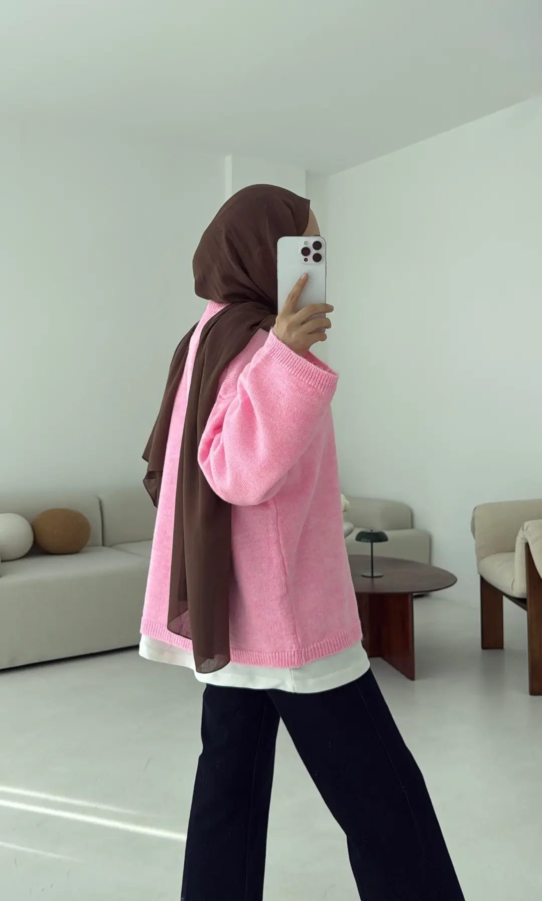 Geniş Kol Basıc Kazak Pembe - Görsel 2