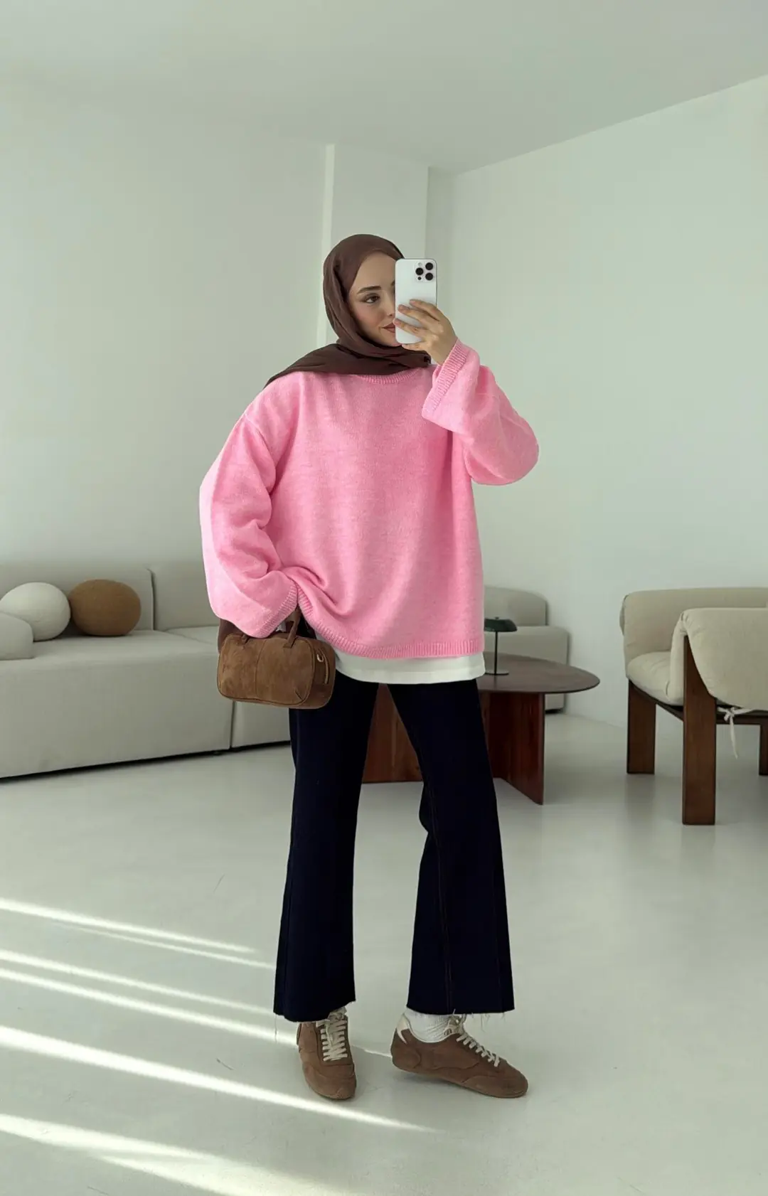 Geniş Kol Basıc Kazak Pembe - Görsel 3