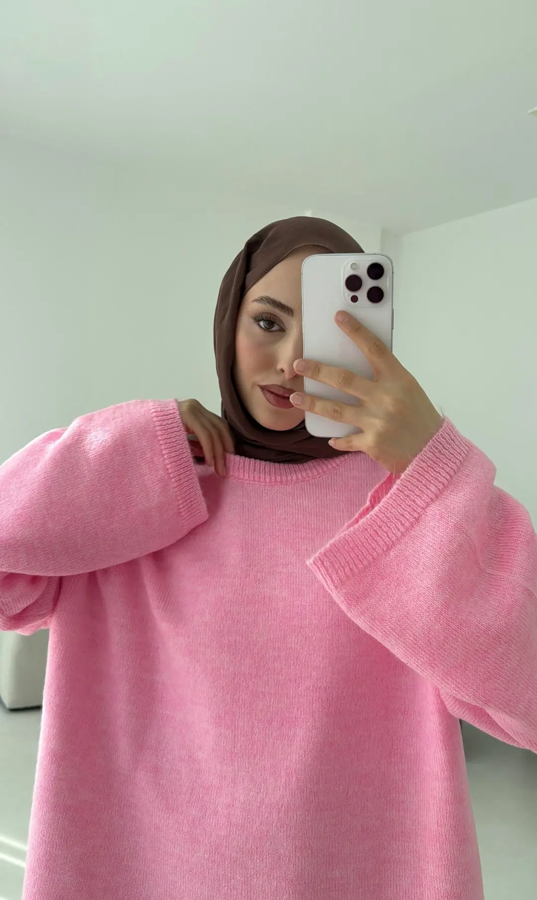 Geniş Kol Basıc Kazak Pembe - Görsel 6