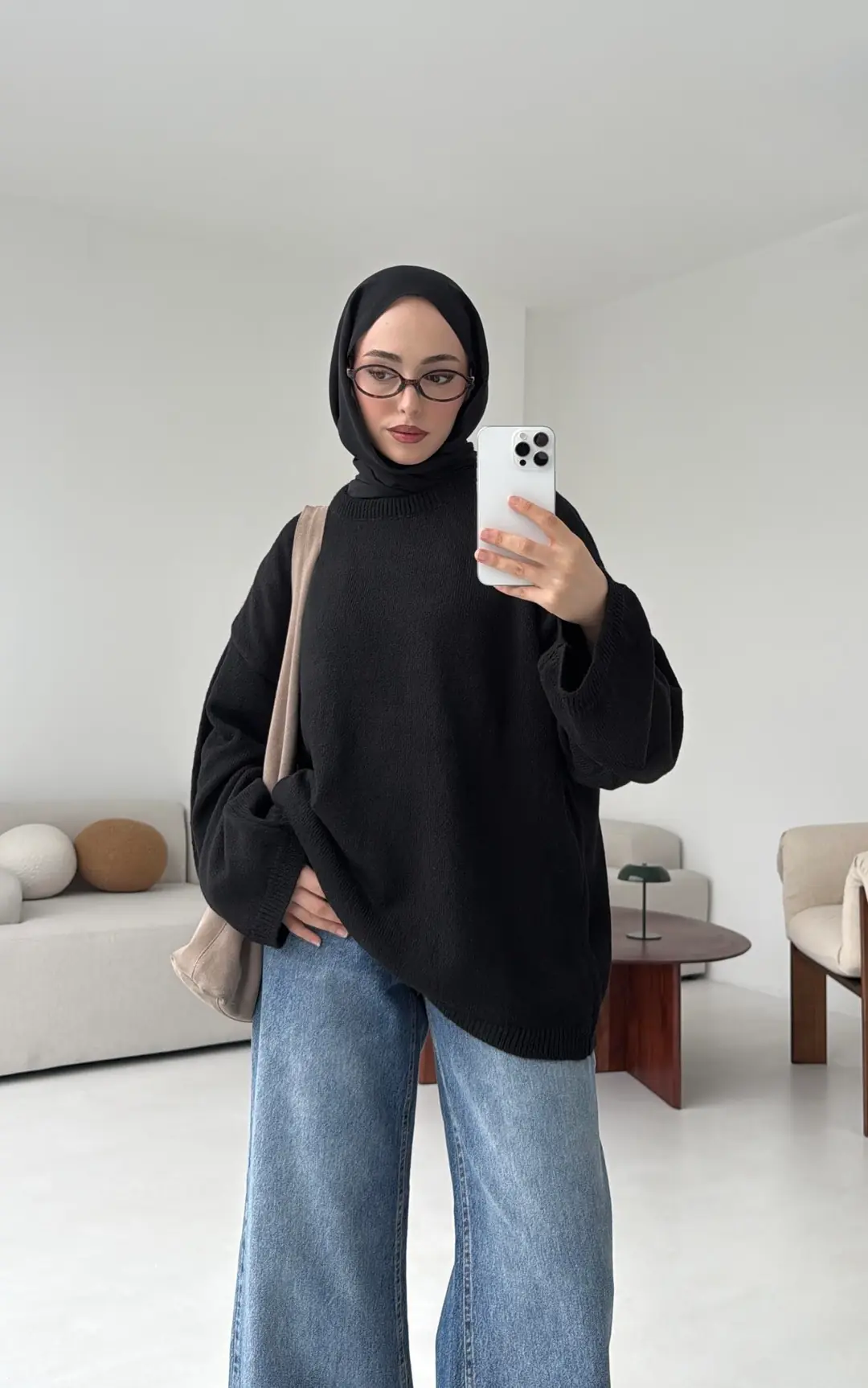 Geniş Kol Basıc Kazak Siyah