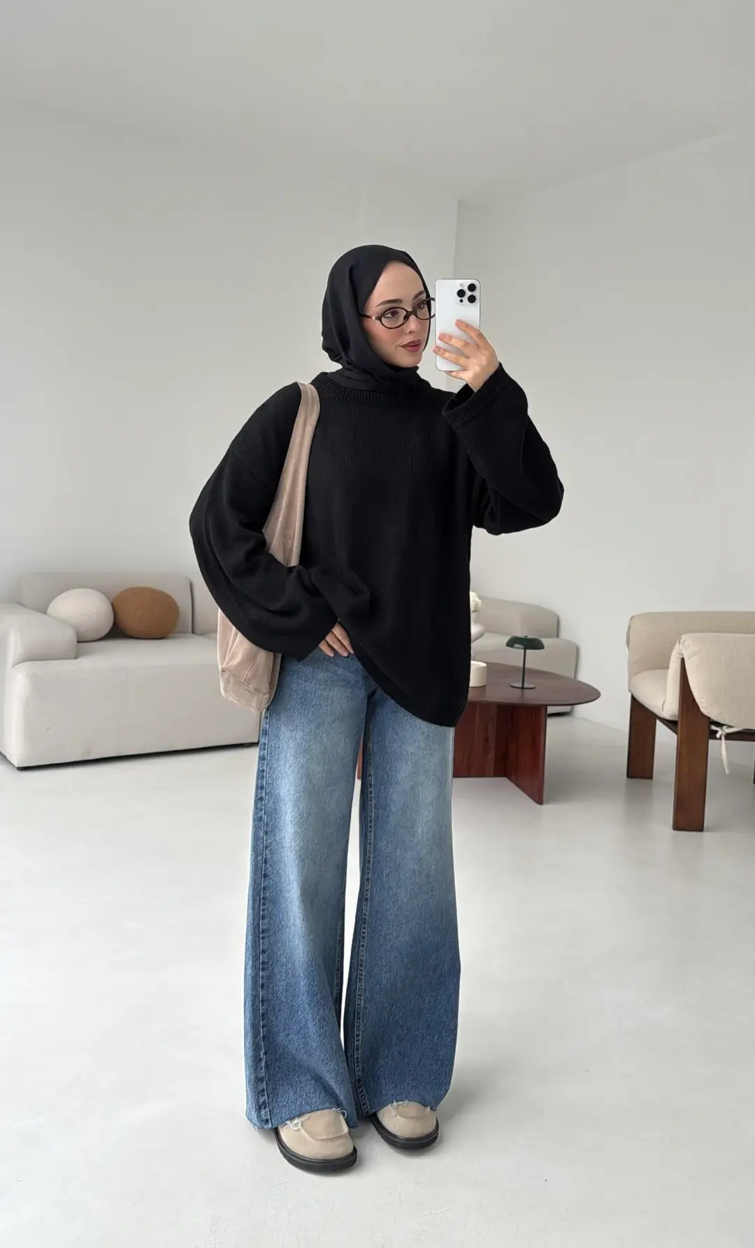 Geniş Kol Basıc Kazak Siyah - Görsel 4