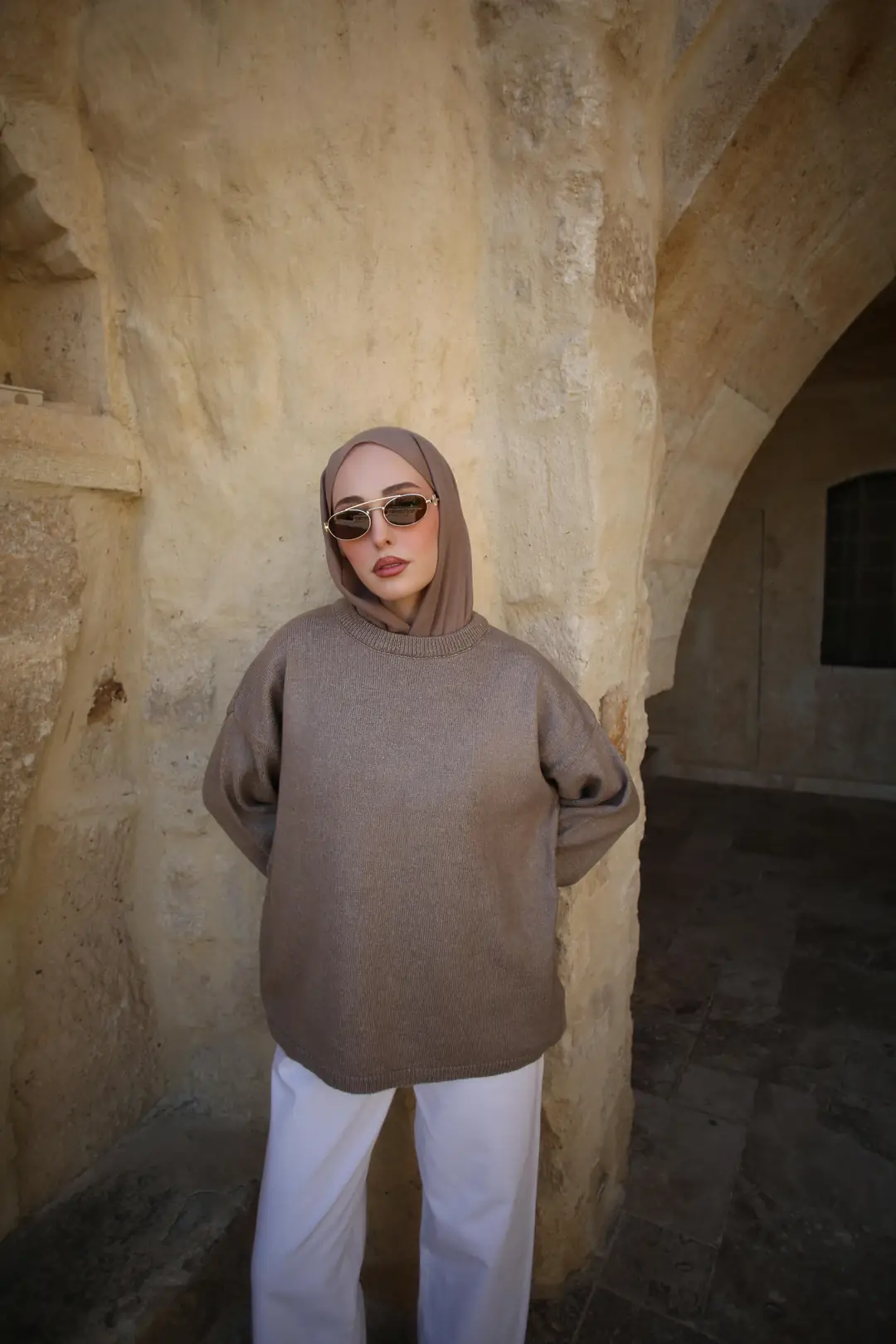 Geniş Kol Basıc Kazak Vizon - Görsel 2