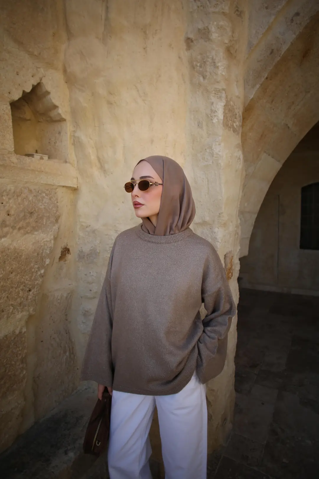 Geniş Kol Basıc Kazak Vizon - Görsel 3