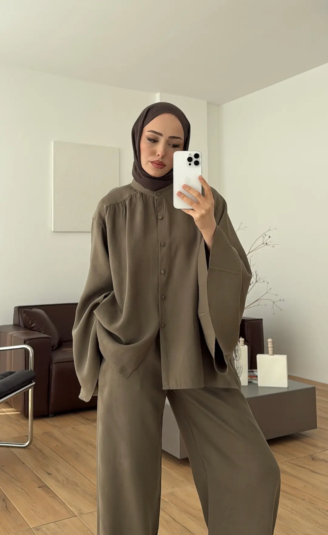 Geniş Kol Büzgülü Takım Haki - Görsel 5