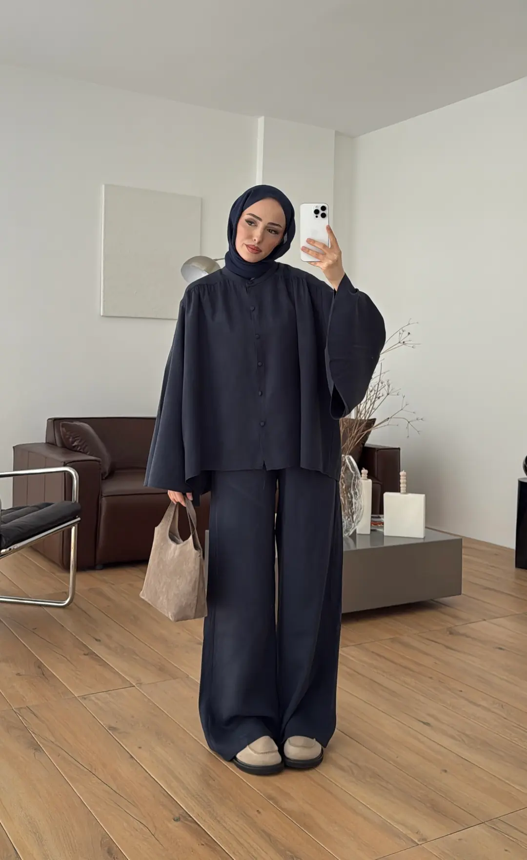 Geniş Kol Büzgülü Takım Lacivert