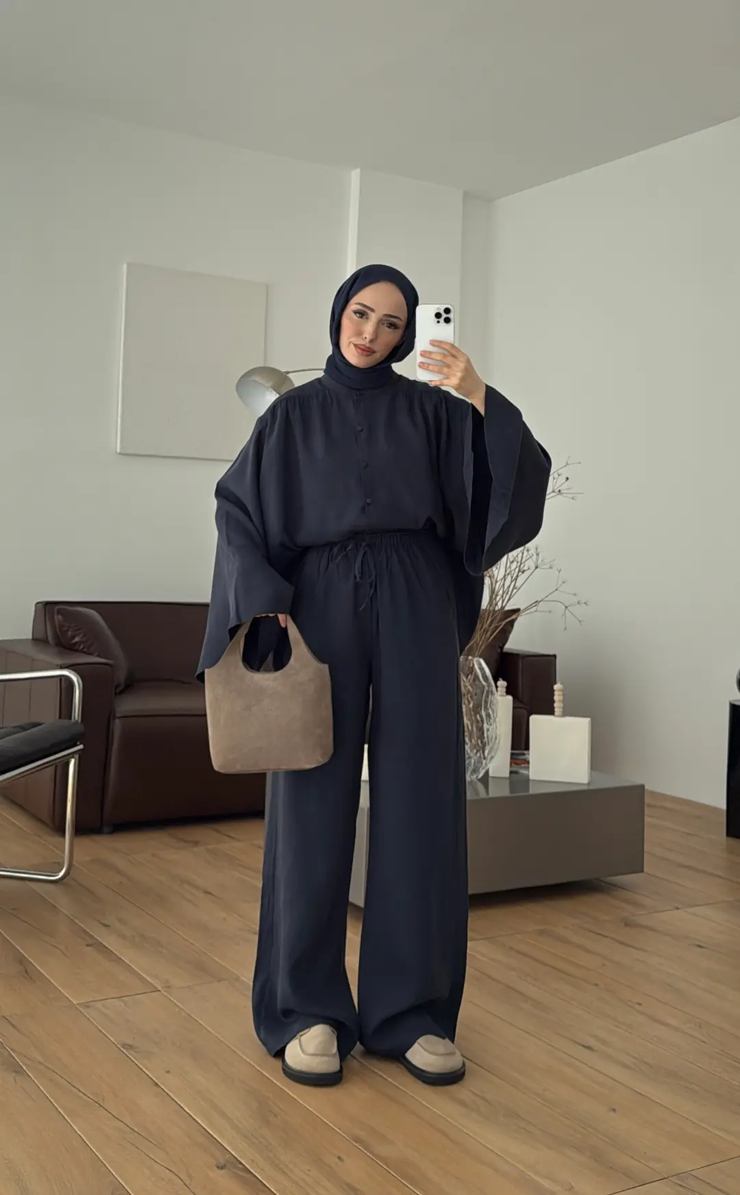 Geniş Kol Büzgülü Takım Lacivert - Görsel 4