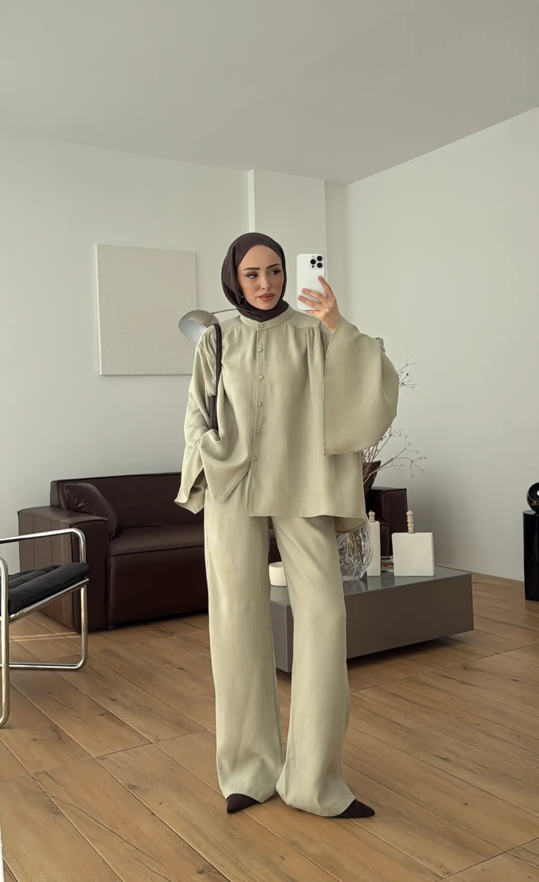 Geniş Kol Büzgülü Takım Mint - Görsel 4