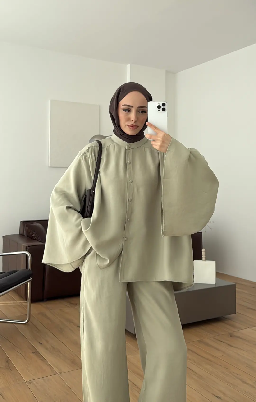 Geniş Kol Büzgülü Takım Mint - Görsel 5