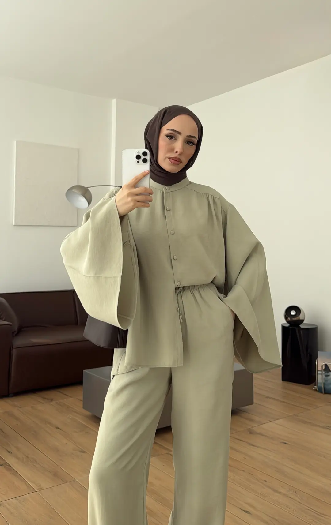 Geniş Kol Büzgülü Takım Mint - Görsel 7