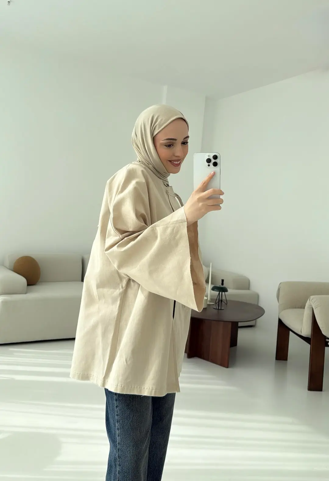 Geniş Kol Kimono Bej