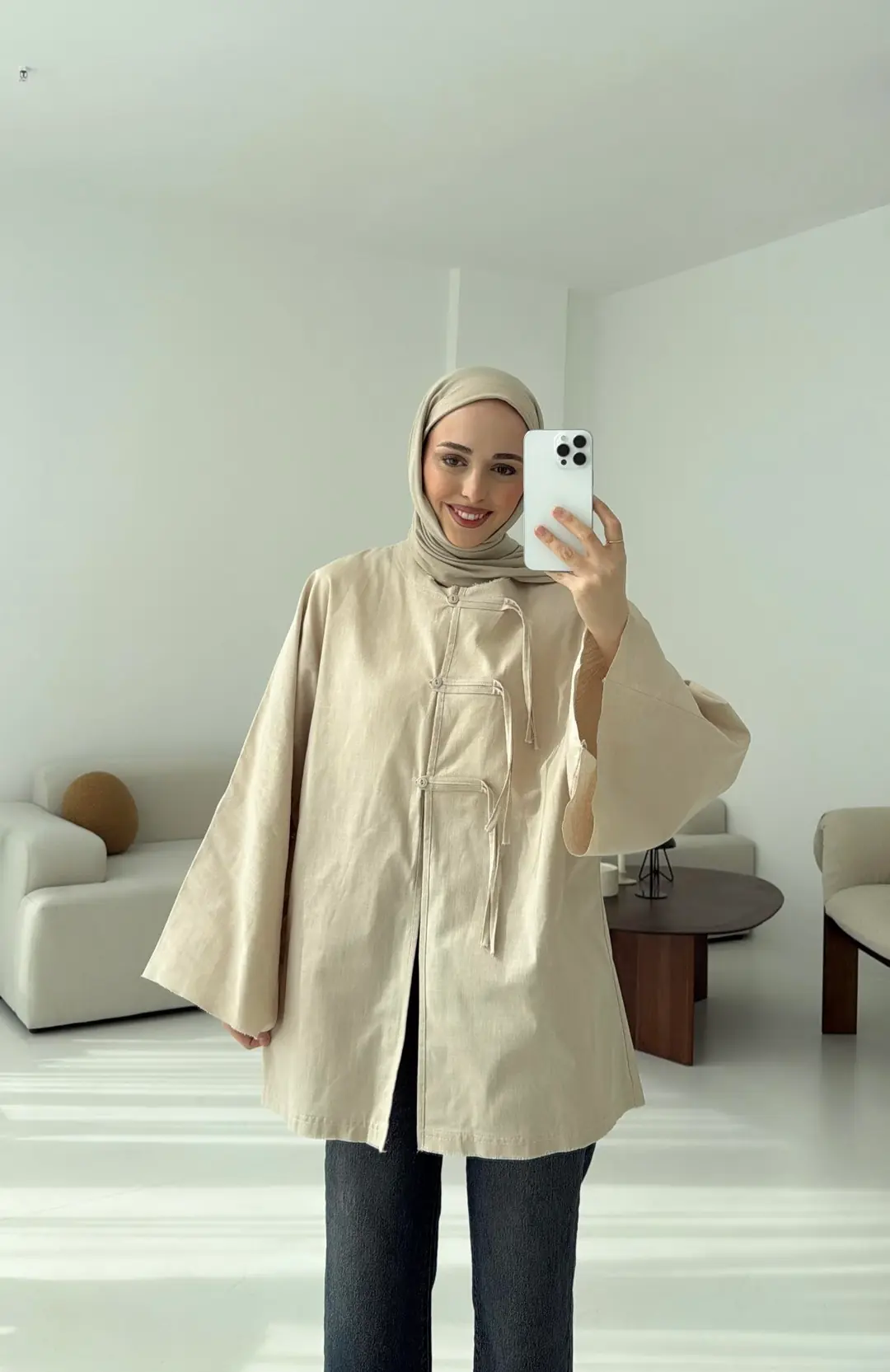 Geniş Kol Kimono Bej - Görsel 2