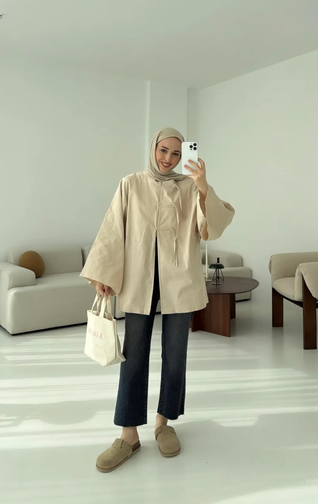 Geniş Kol Kimono Bej - Görsel 6