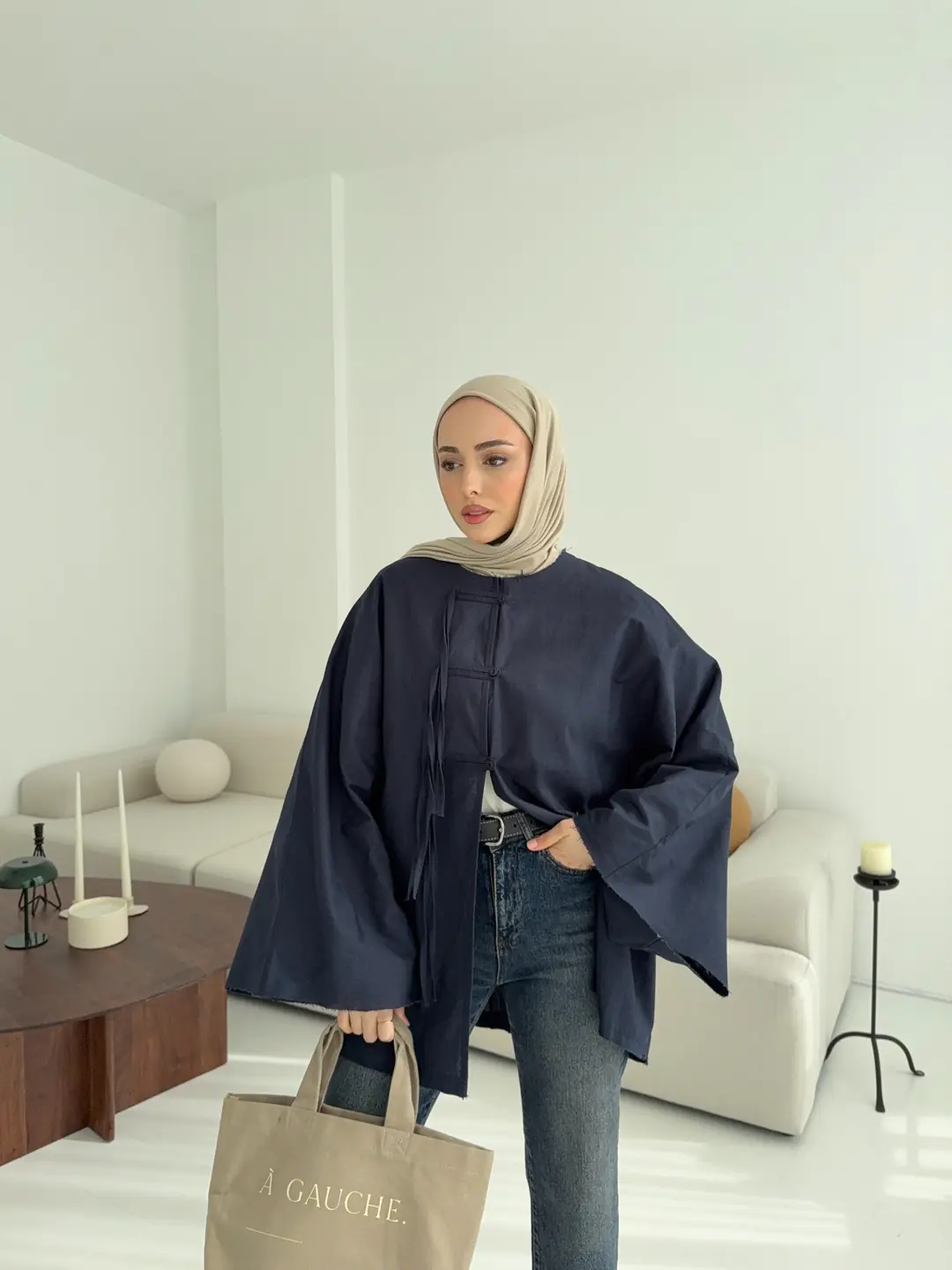 Geniş Kol Kimono Lacivert - Görsel 5