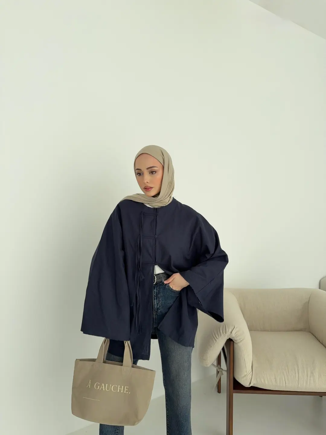 Geniş Kol Kimono Lacivert - Görsel 6