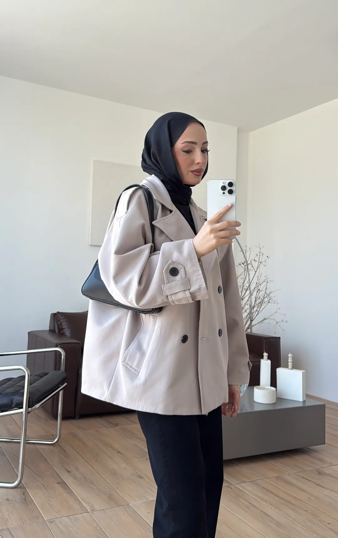 Geniş Kol Oversize Trençkot Taş