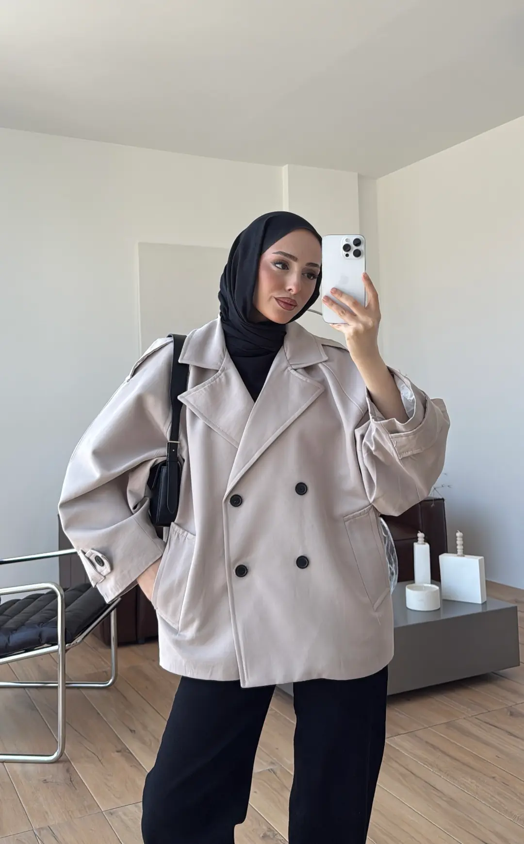 Geniş Kol Oversize Trençkot Taş - Görsel 4