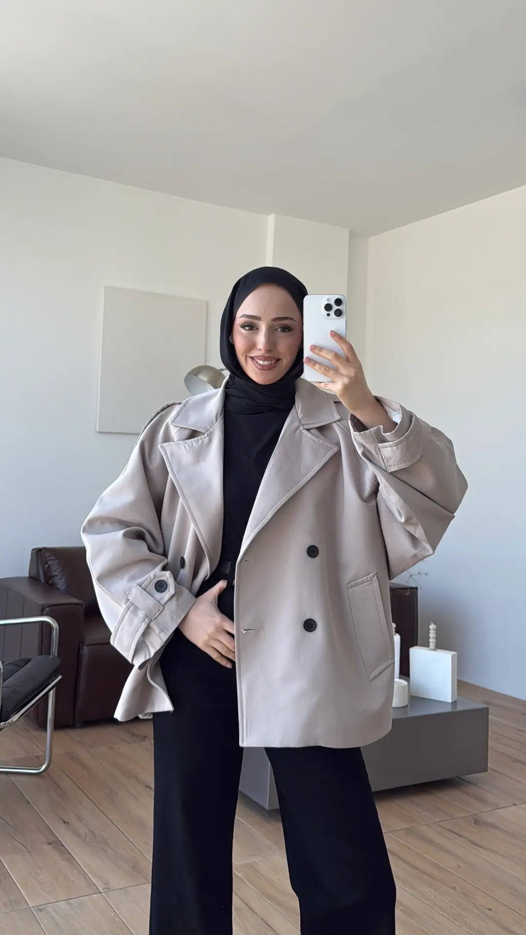 Geniş Kol Oversize Trençkot Taş - Görsel 5