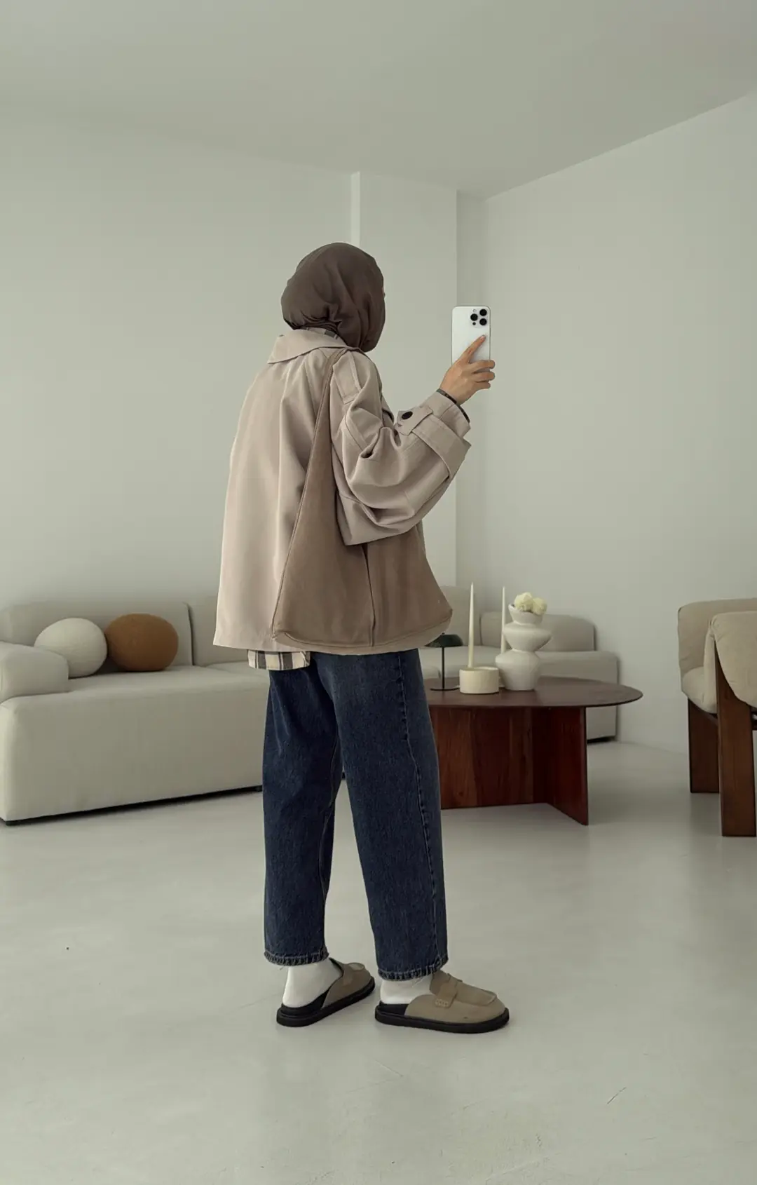 Geniş Kol Oversize Trençkot Taş - Görsel 4