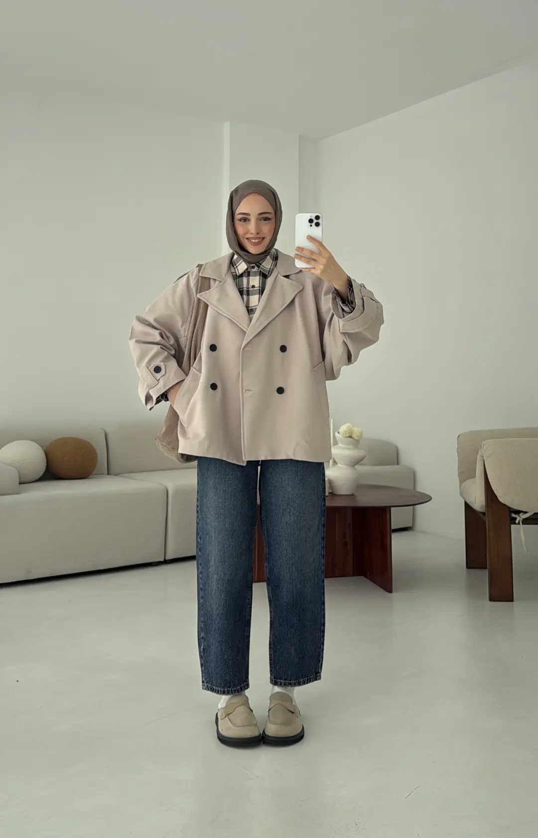 Geniş Kol Oversize Trençkot Taş - Görsel 9