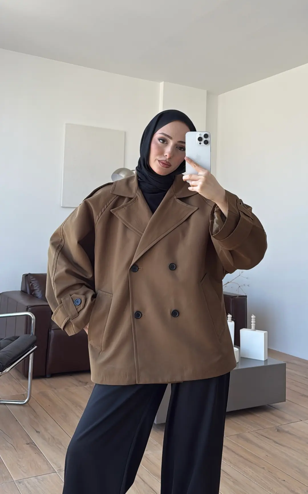 Geniş Kol Oversize Trençkot Yağ Yeşili - Görsel 6