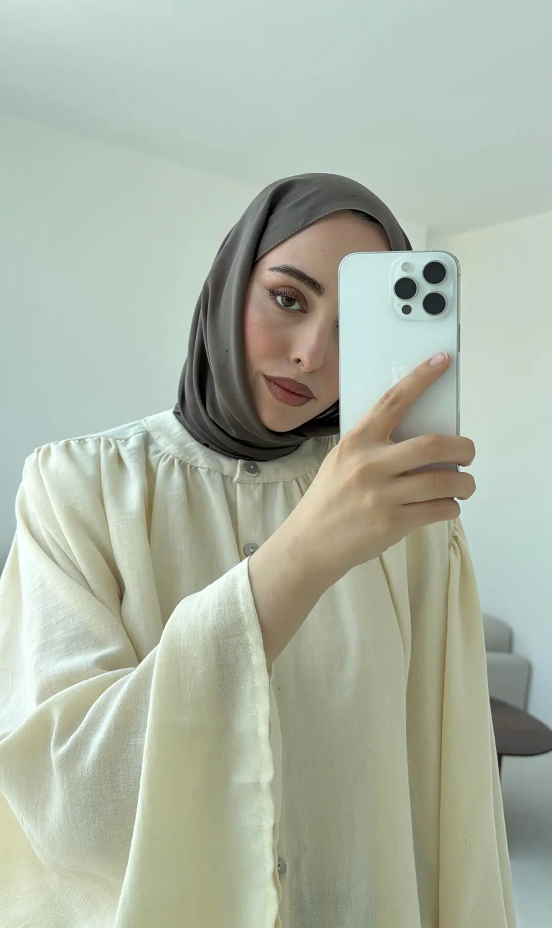 Geniş Kol Tasarım Keten Gömlek Krem - Görsel 10