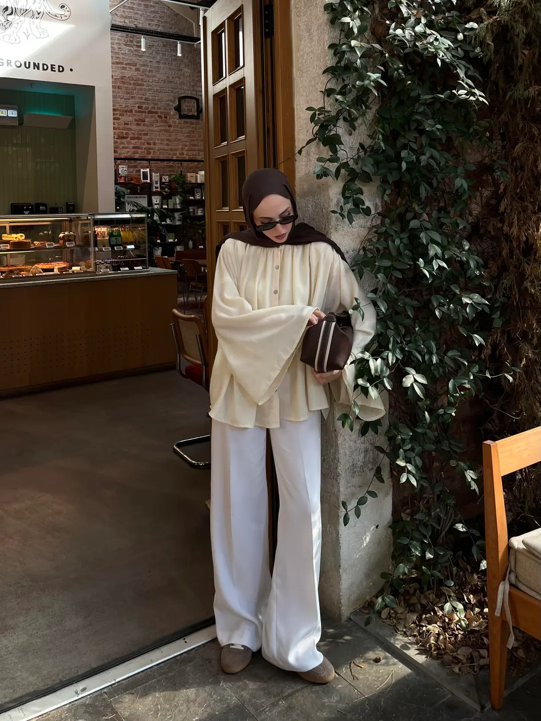 Geniş Kol Tasarım Keten Gömlek Krem - Görsel 2