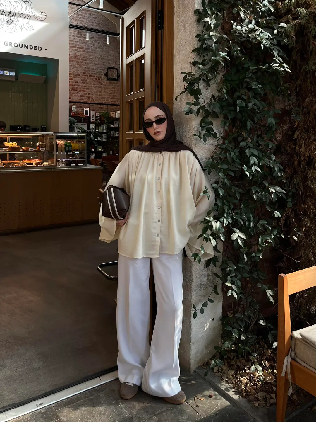 Geniş Kol Tasarım Keten Gömlek Krem - Görsel 3