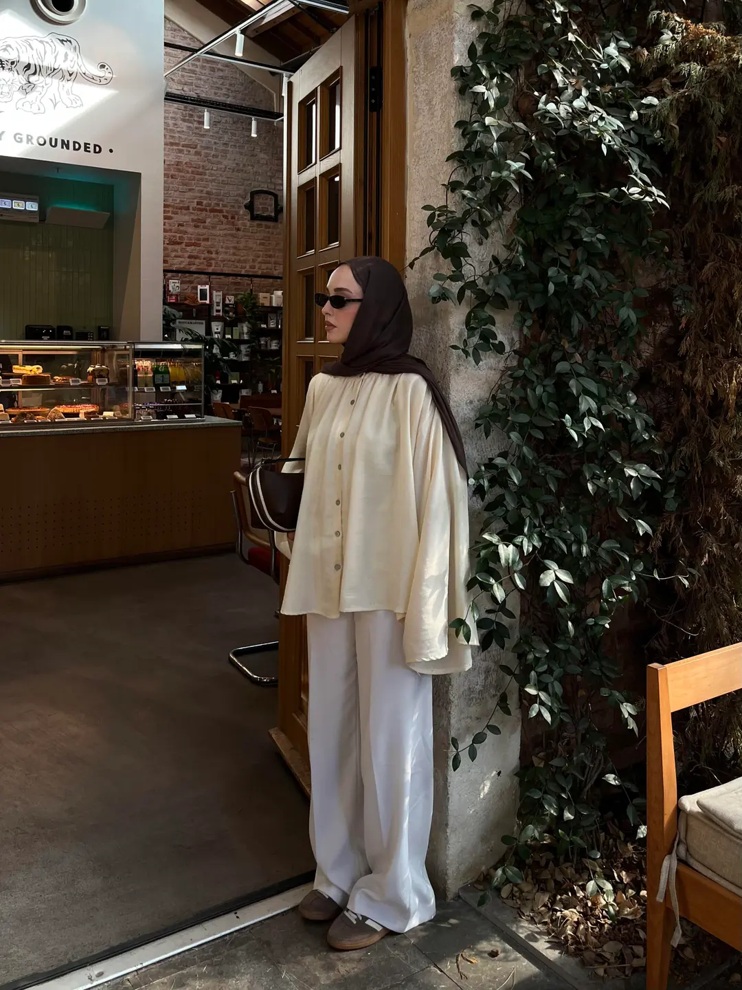 Geniş Kol Tasarım Keten Gömlek Krem - Görsel 4