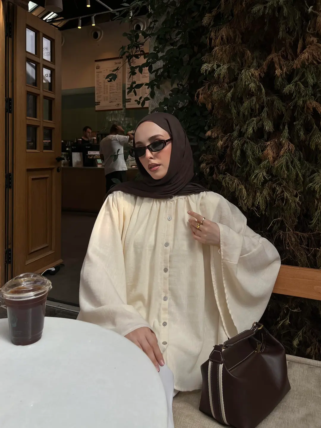 Geniş Kol Tasarım Keten Gömlek Krem - Görsel 5