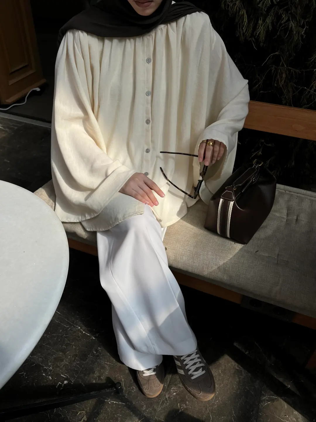 Geniş Kol Tasarım Keten Gömlek Krem - Görsel 8