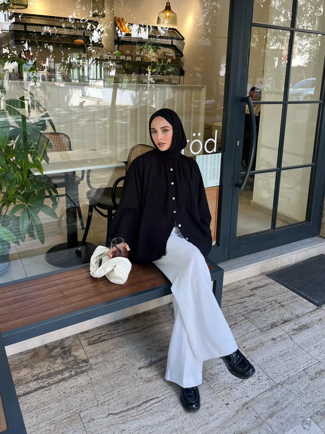 Geniş Kol Tasarım Keten Gömlek Siyah - Görsel 4