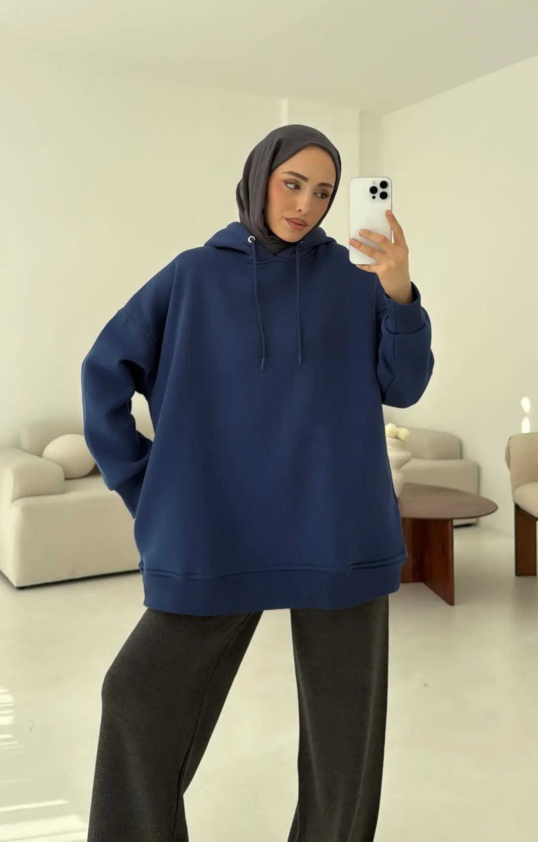 Gizli Cep Şardonlu Sweatshirt Mavi - Görsel 2