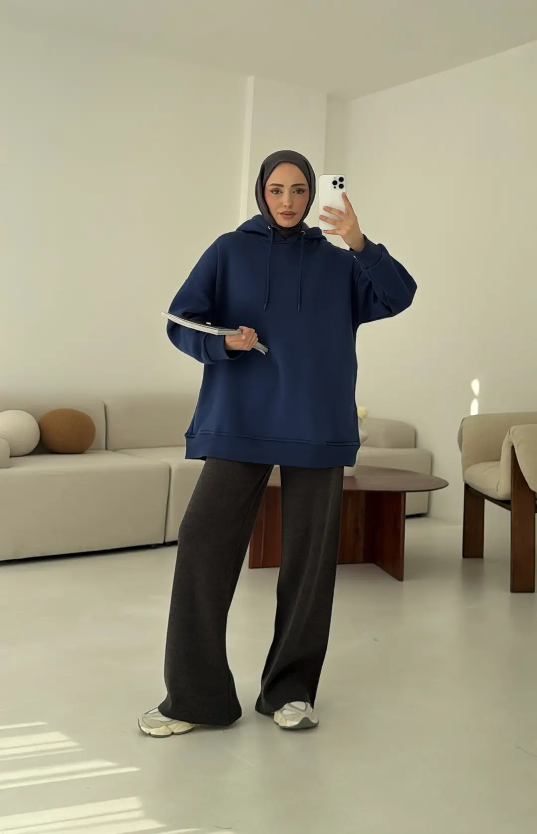 Gizli Cep Şardonlu Sweatshirt Mavi - Görsel 3