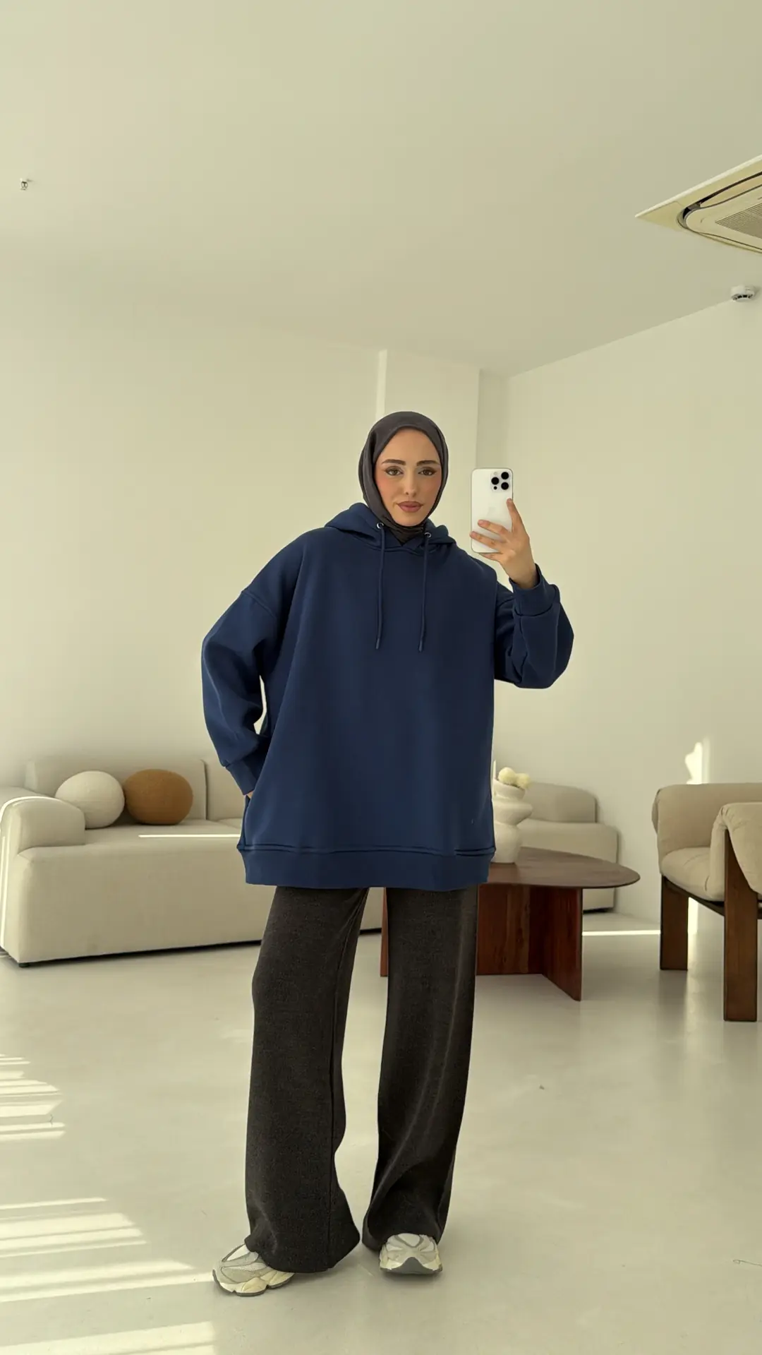 Gizli Cep Şardonlu Sweatshirt Mavi - Görsel 4