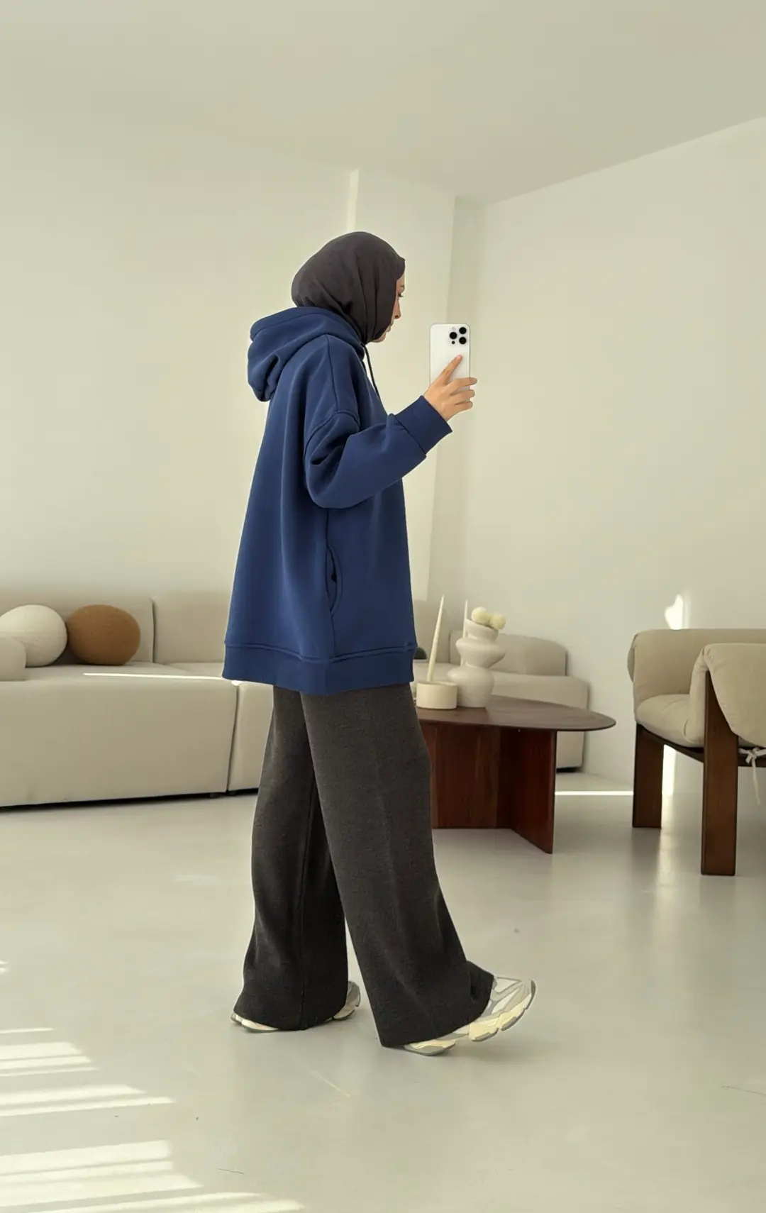 Gizli Cep Şardonlu Sweatshirt Mavi - Görsel 7