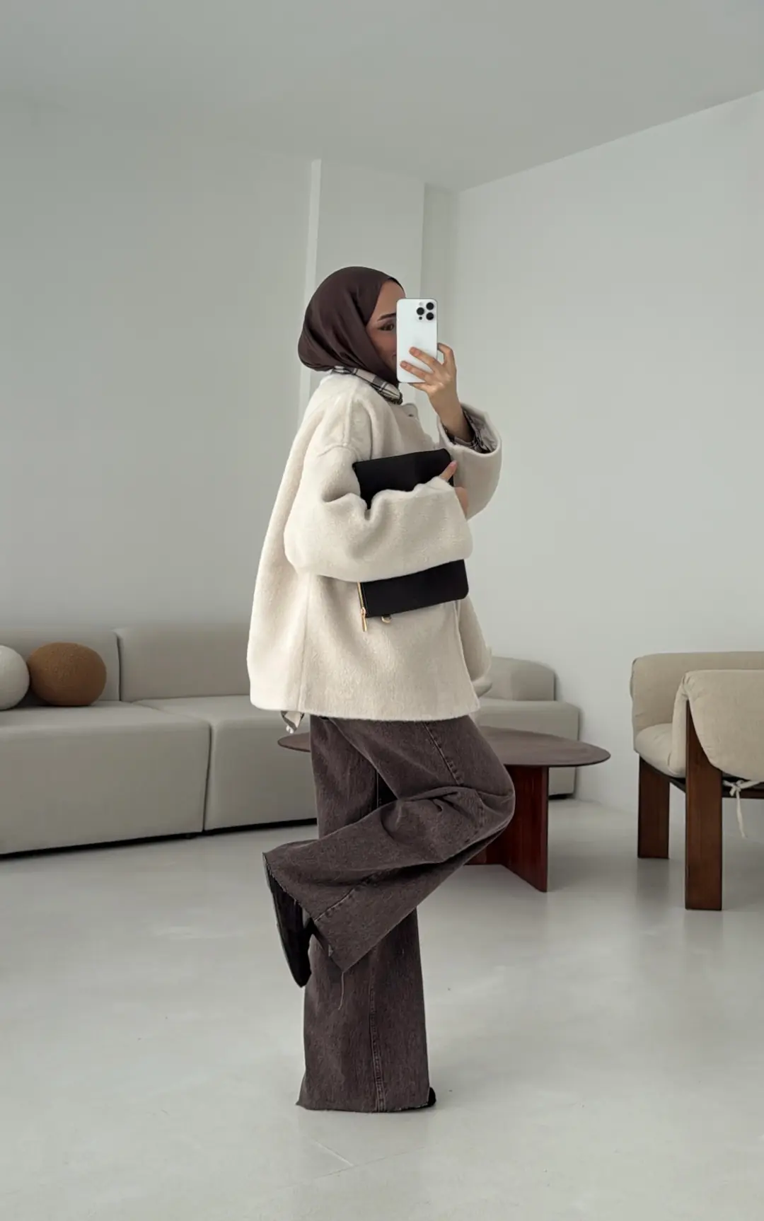 Gizli Düğmeli Kaban Bej - Görsel 10