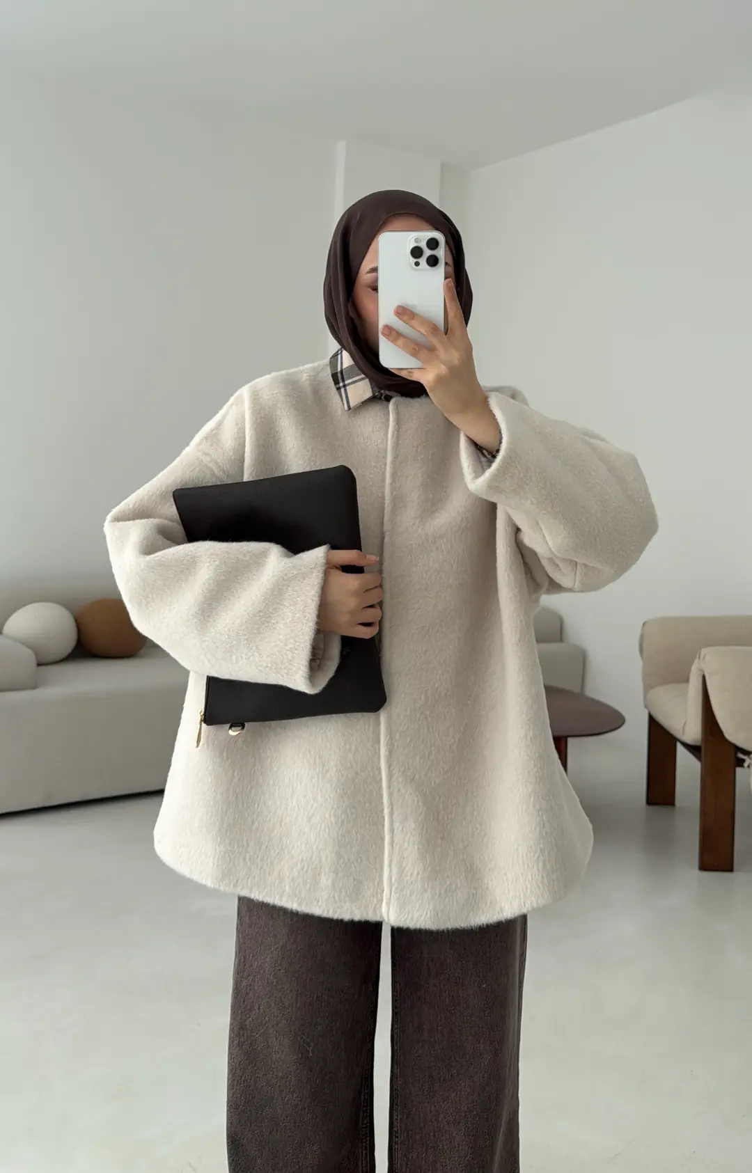 Gizli Düğmeli Kaban Bej - Görsel 5