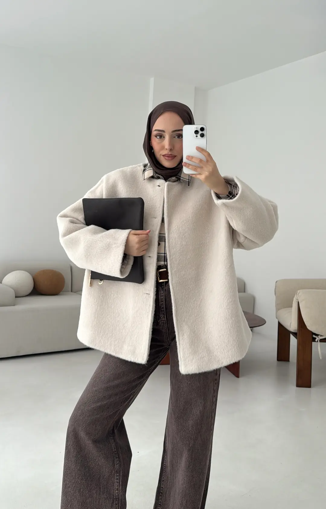 Gizli Düğmeli Kaban Bej - Görsel 6