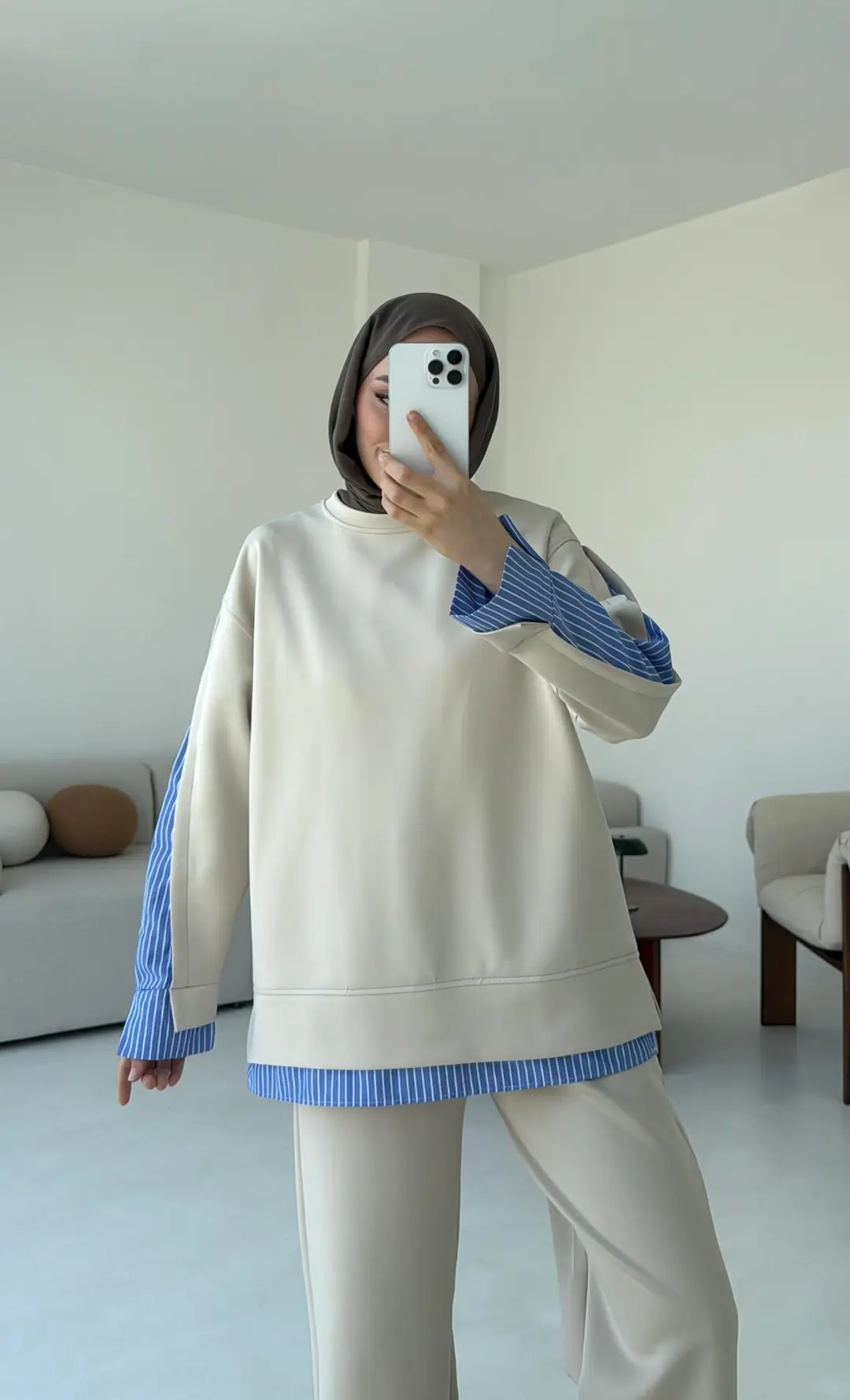 Gömlek Detay Scuba Takım Bej - Görsel 7