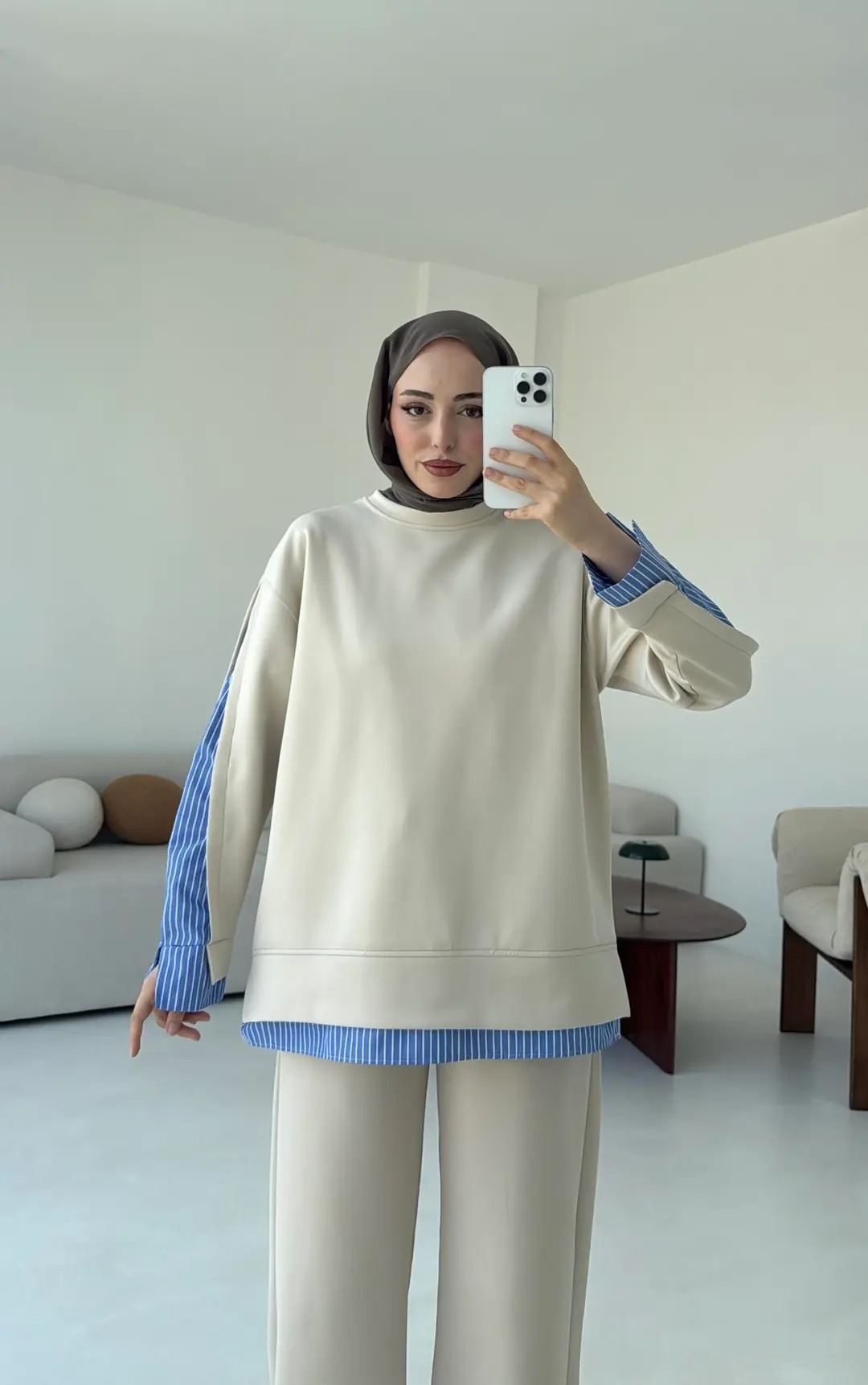 Gömlek Detay Scuba Takım Bej - Görsel 8