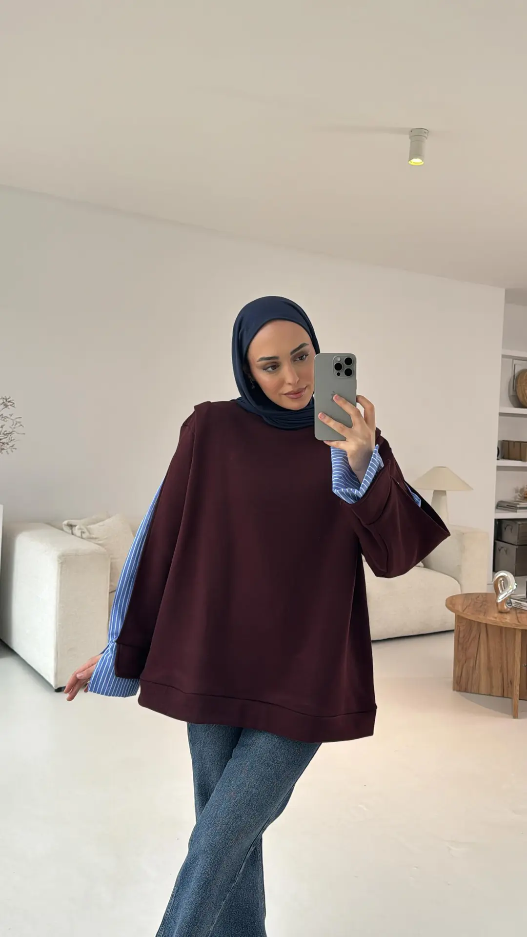 Gömlek Detay Sweatshirt Bordo - Görsel 2