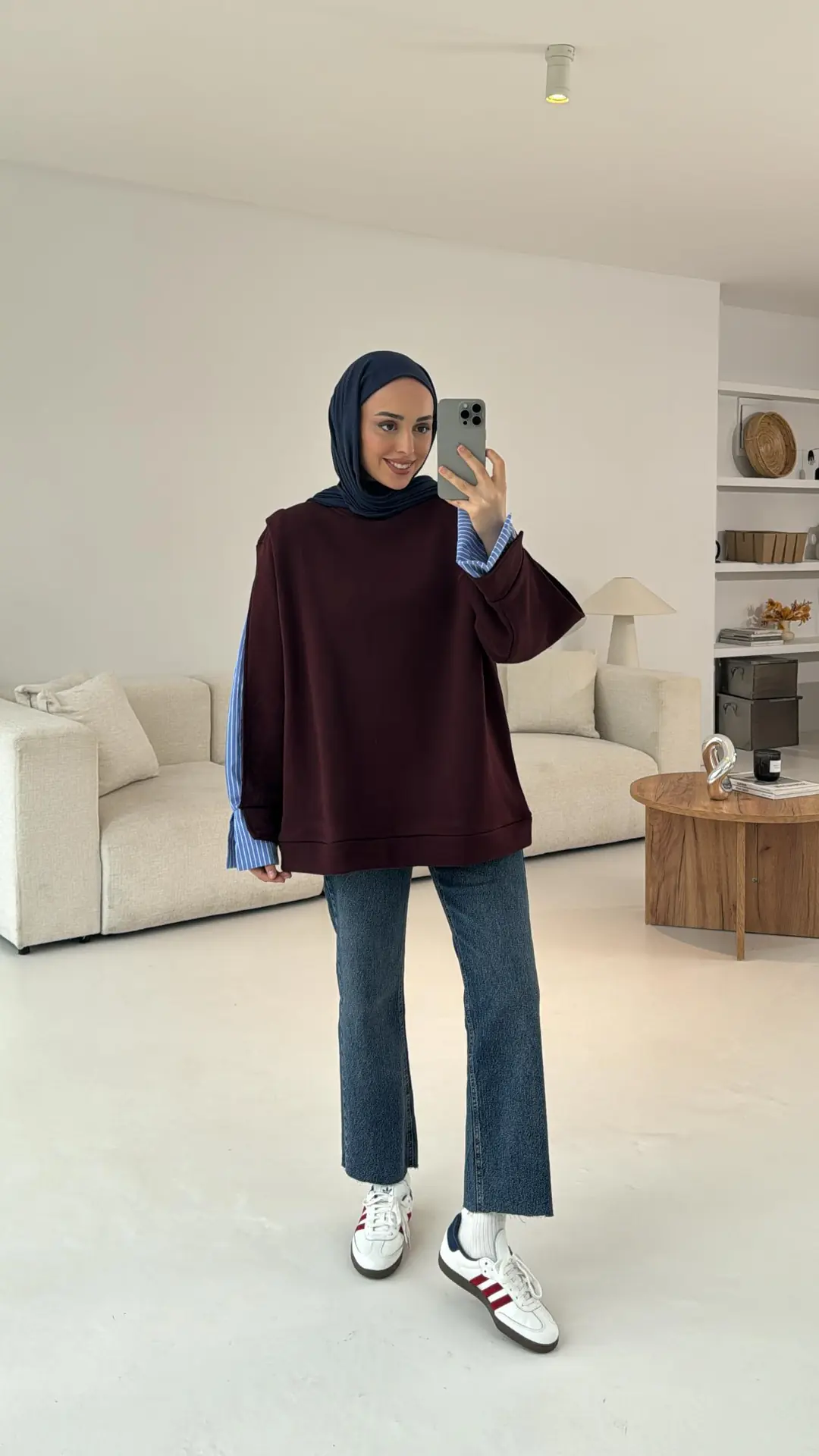 Gömlek Detay Sweatshirt Bordo - Görsel 3