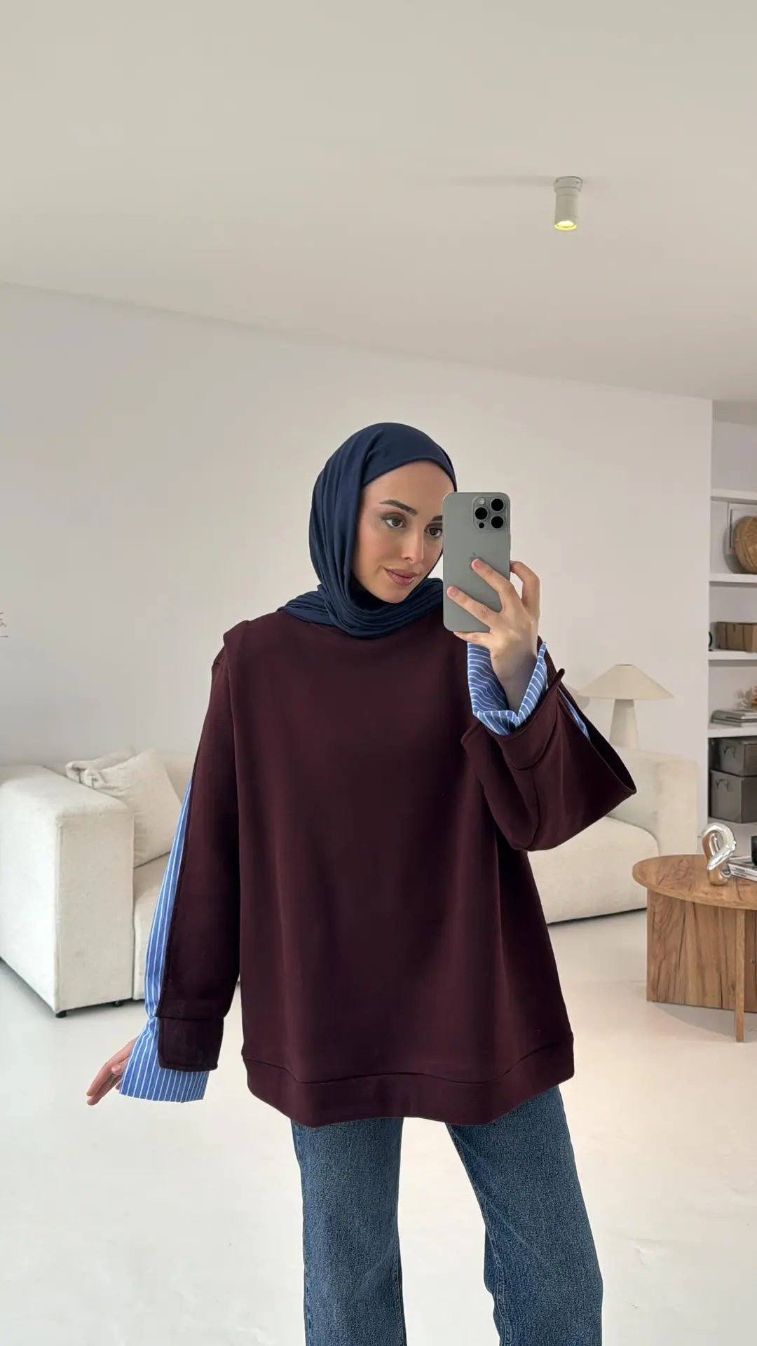 Gömlek Detay Sweatshirt Bordo - Görsel 4