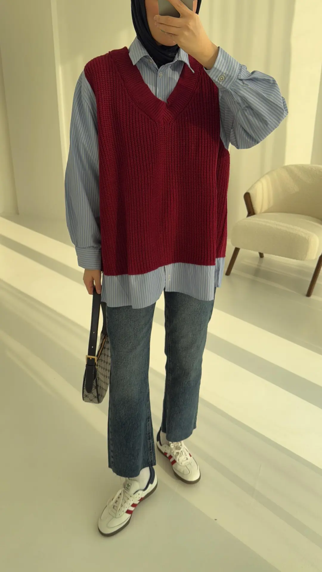 Gömlek Detaylı Triko Bordo - Görsel 5