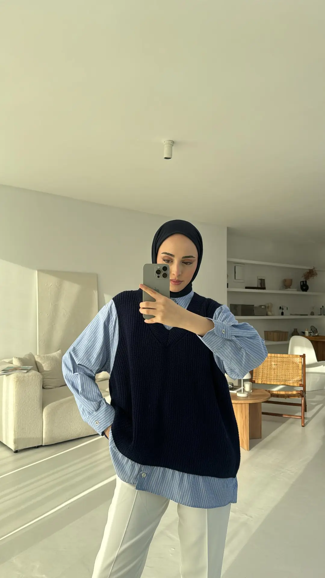 Gömlek Detaylı Triko Lacivert - Görsel 4