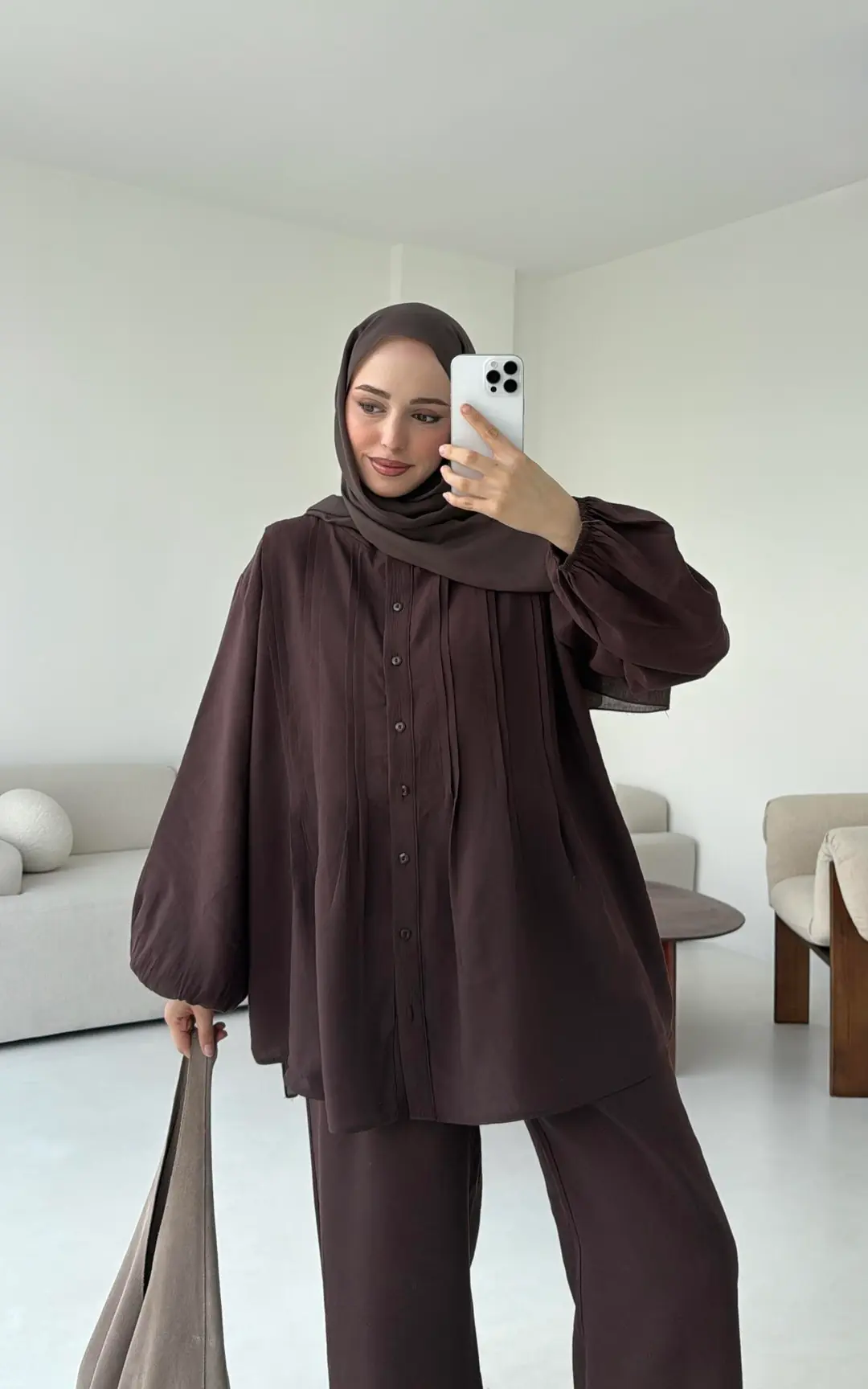 Gömlekli Nervürlü Takım Kahve - Görsel 10