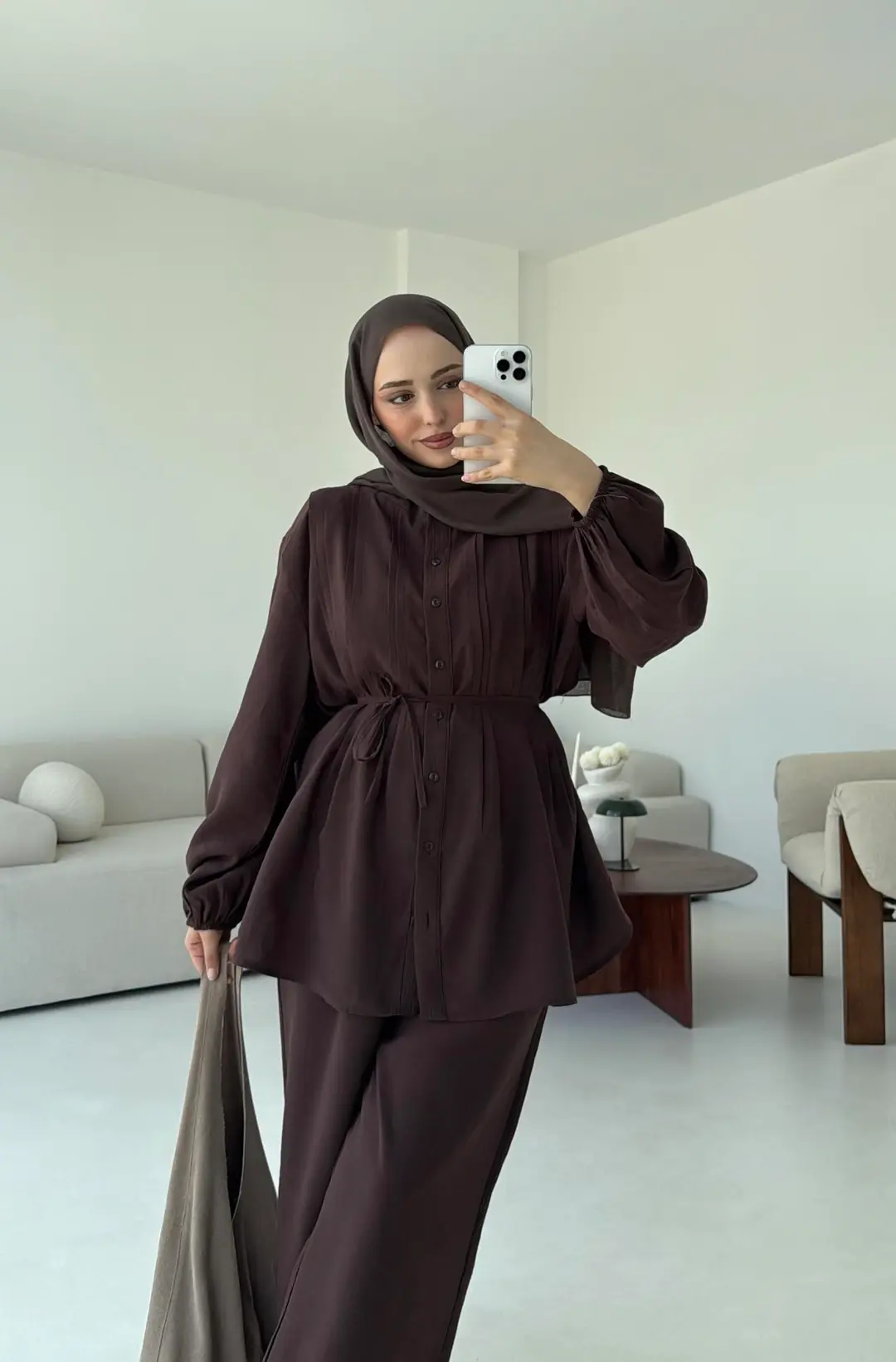 Gömlekli Nervürlü Takım Kahve - Görsel 8