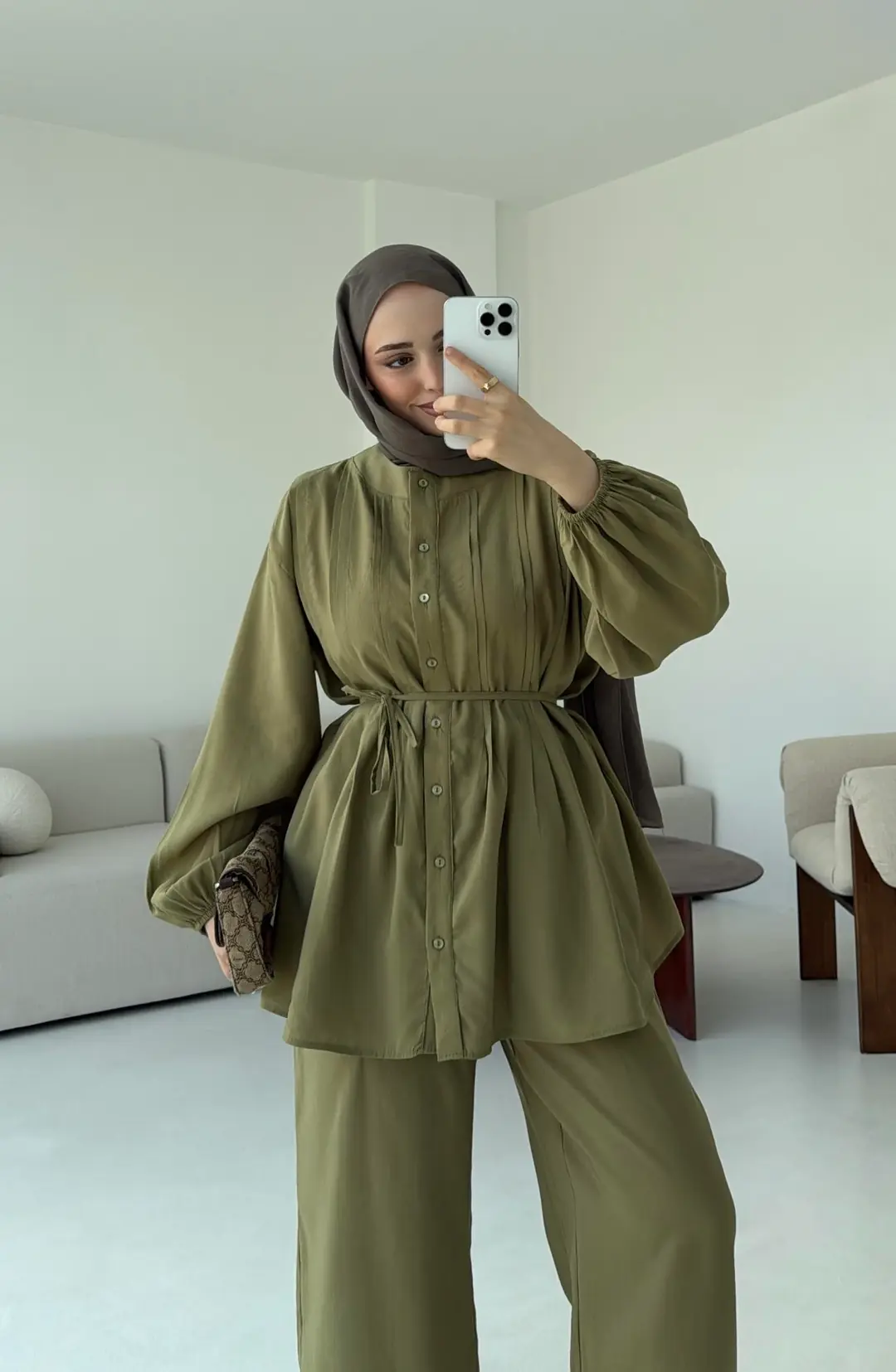 Gömlekli Nervürlü Takım Olive - Görsel 3