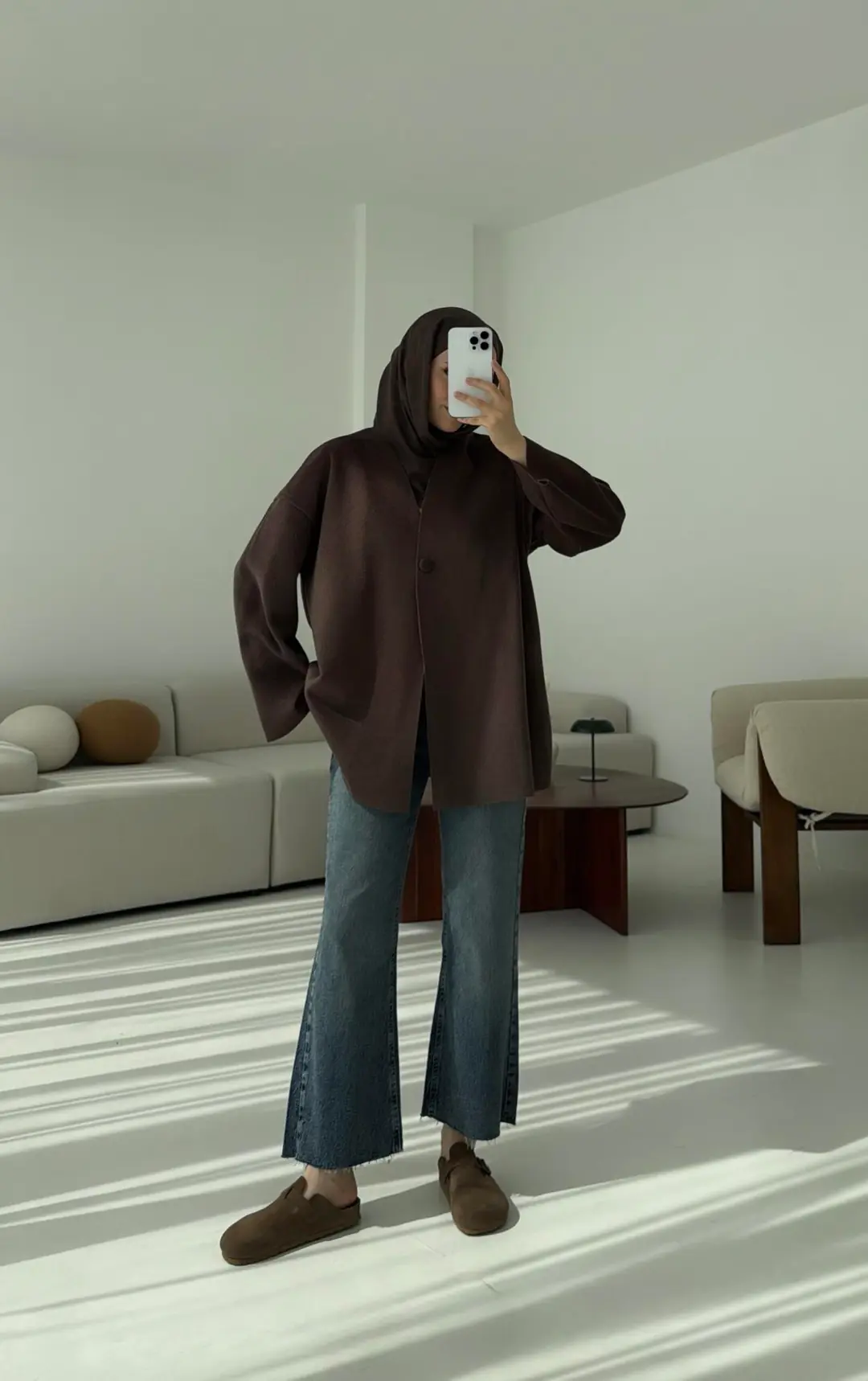 Hafif Tek Dügmeli Kaşe Ceket Kahve - Görsel 2