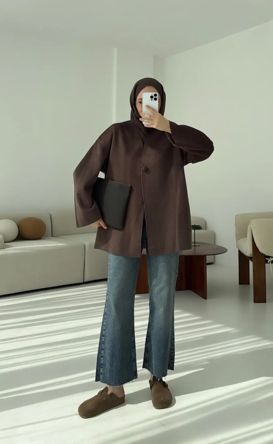 Hafif Tek Dügmeli Kaşe Ceket Kahve - Görsel 7